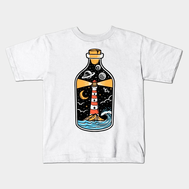 lighthouse in a bottle illustration Kids T-Shirt by sharukhdesign